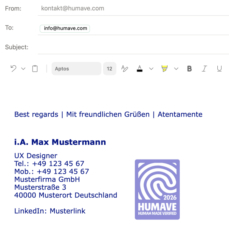 Wie das HUMAVE Siegel auf ihrer E-Mail genutzt werden kann