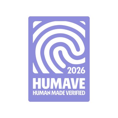 Version des violetten HUMAVE Labels mit transparentem Hintergrund für den Einsatz in digitalen Medien und auf Webseiten