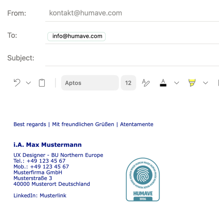 Wie das HUMAVE Siegel auf ihrer E-Mail genutzt werden kann