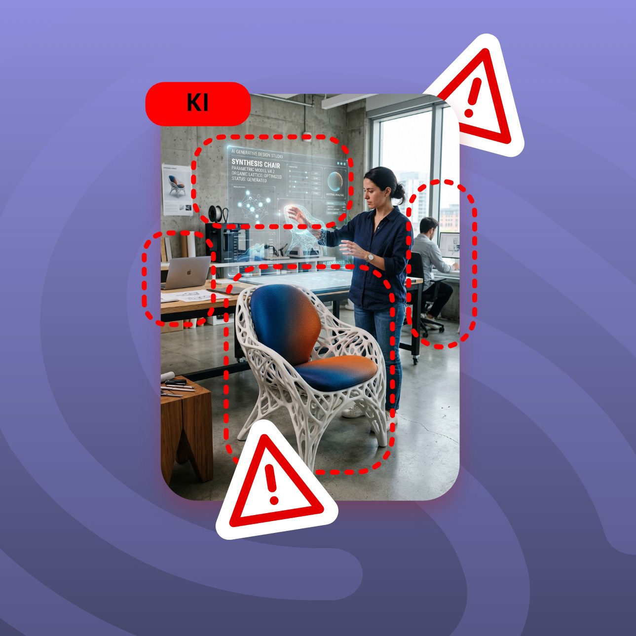 Konkrete Veränderungen durch HUMAVE Lächelnder Mann in blauer Kleidung sitzt auf einem Stuhl vor einem modernen Hintergrund. Zeigt auf was sich durch HUMAVE verbessert.
