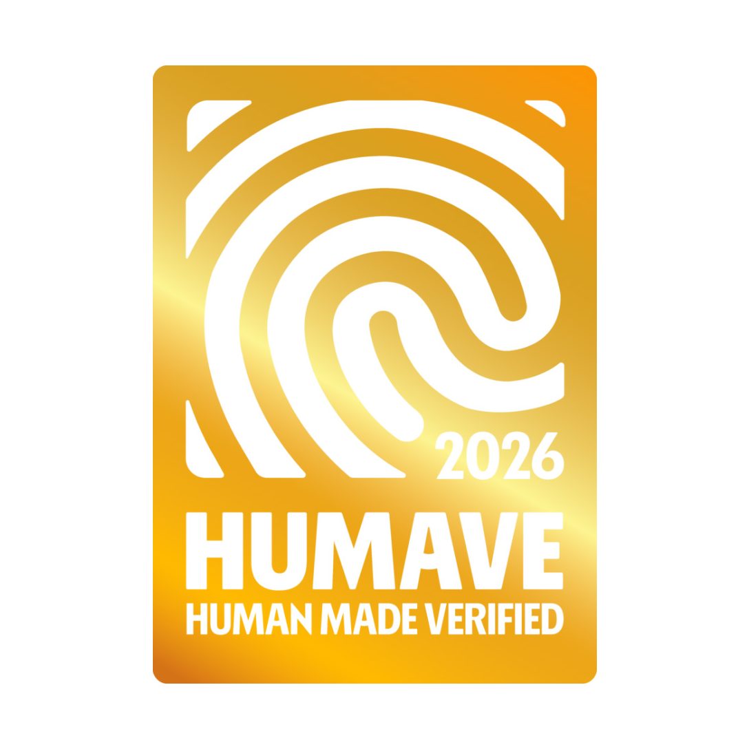 Beispielhafte Einbindung des HUMAVE Siegels auf einer Webseite zur Kennzeichnung menschlicher Inhalte.